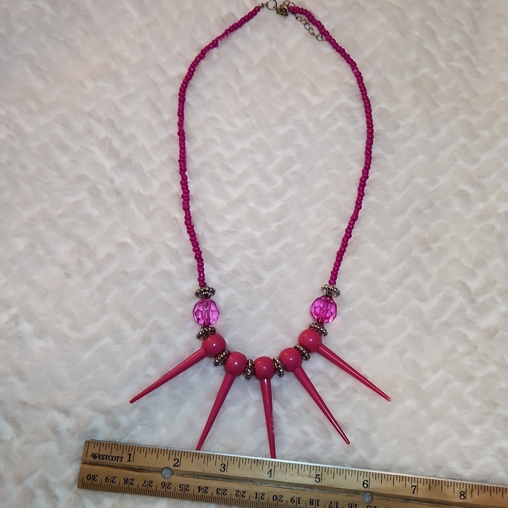Festival Pink Spike Bold Statement Necklace - Picture 4 of 4